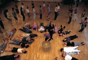 An overhead view of a TaKeTiNa group workshop