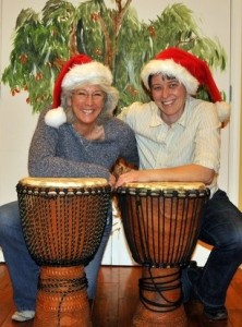 Amy and Colleen in Santa hats